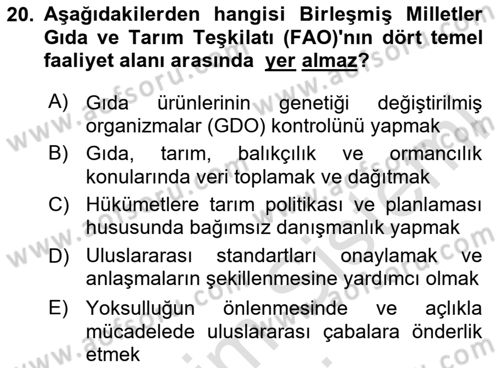 Gıda Mevzuatı ve Kalite Yönetimi Dersi 2025 - 2026 Yılı (Final) Dönem Sonu Sınav Soruları 20. Soru