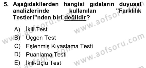 Gıda Mevzuatı ve Kalite Yönetimi Dersi 2025 - 2026 Yılı (Final) Dönem Sonu Sınav Soruları 5. Soru
