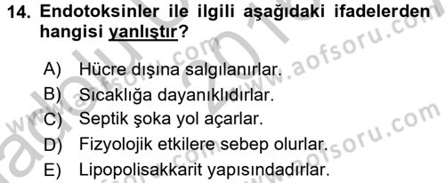 Besin Güvenliği ve Hijyen Dersi 2016 - 2017 Yılı (Vize) Ara Sınav Soruları 14. Soru