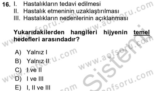 Besin Güvenliği ve Hijyen Dersi 2016 - 2017 Yılı (Vize) Ara Sınav Soruları 16. Soru