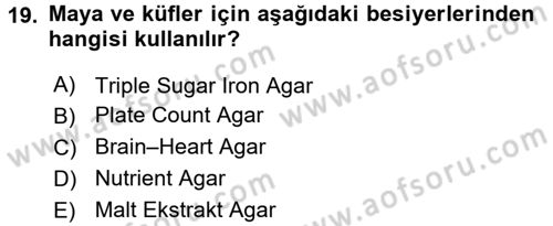 Besin Güvenliği ve Hijyen Dersi 2016 - 2017 Yılı (Vize) Ara Sınav Soruları 19. Soru