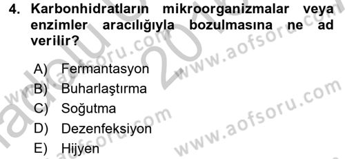 Besin Güvenliği ve Hijyen Dersi 2016 - 2017 Yılı (Vize) Ara Sınav Soruları 4. Soru
