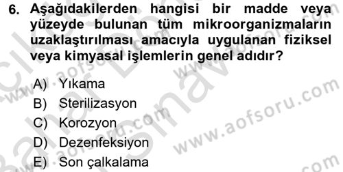 Besin Güvenliği ve Hijyen Dersi 2016 - 2017 Yılı (Final) Dönem Sonu Sınav Soruları 6. Soru