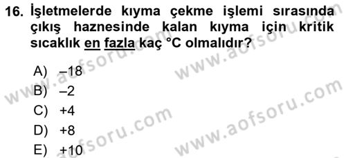 Besin Güvenliği ve Hijyen Dersi 2017 - 2018 Yılı 3 Ders Sınav Soruları 16. Soru