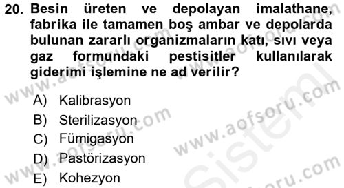 Besin Güvenliği ve Hijyen Dersi 2017 - 2018 Yılı 3 Ders Sınav Soruları 20. Soru