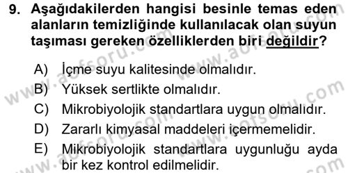Besin Güvenliği ve Hijyen Dersi 2017 - 2018 Yılı 3 Ders Sınav Soruları 9. Soru