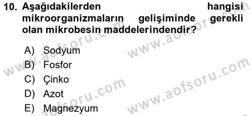Besin Güvenliği ve Hijyen Dersi 2017 - 2018 Yılı (Vize) Ara Sınav Soruları 10. Soru