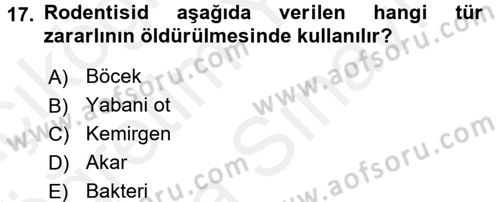 Besin Güvenliği ve Hijyen Dersi 2017 - 2018 Yılı (Vize) Ara Sınav Soruları 17. Soru