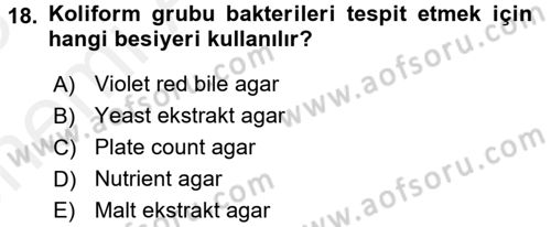 Besin Güvenliği ve Hijyen Dersi 2017 - 2018 Yılı (Vize) Ara Sınav Soruları 18. Soru