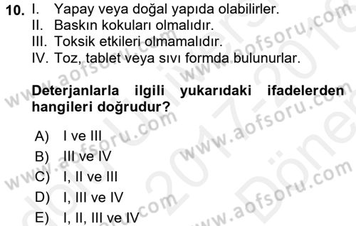 Besin Güvenliği ve Hijyen Dersi 2017 - 2018 Yılı (Final) Dönem Sonu Sınav Soruları 10. Soru