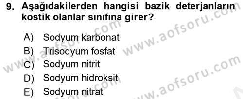 Besin Güvenliği ve Hijyen Dersi 2017 - 2018 Yılı (Final) Dönem Sonu Sınav Soruları 9. Soru