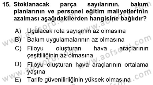 Havacılığa Giriş Dersi 2015 - 2016 Yılı (Vize) Ara Sınav Soruları 15. Soru