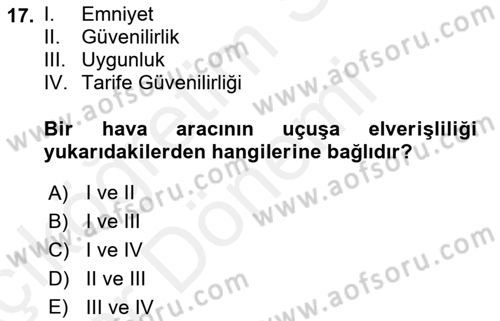 Havacılığa Giriş Dersi 2015 - 2016 Yılı (Vize) Ara Sınav Soruları 17. Soru