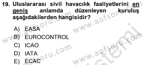 Havacılığa Giriş Dersi 2015 - 2016 Yılı (Final) Dönem Sonu Sınav Soruları 19. Soru