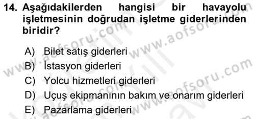 Havacılığa Giriş Dersi 2017 - 2018 Yılı (Vize) Ara Sınav Soruları 14. Soru