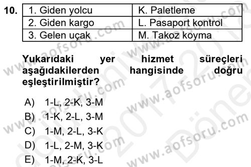 Havacılığa Giriş Dersi 2017 - 2018 Yılı (Final) Dönem Sonu Sınavı 10. Soru