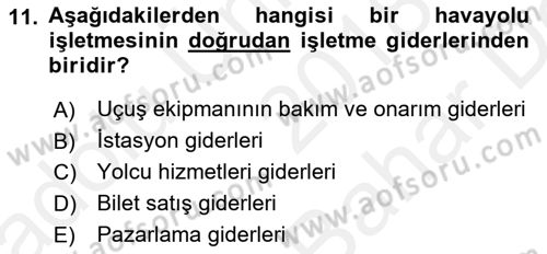 Havacılığa Giriş Dersi 2018 - 2019 Yılı (Vize) Ara Sınav Soruları 11. Soru