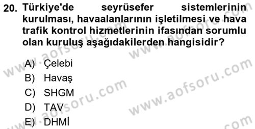 Havacılığa Giriş Dersi 2020 - 2021 Yılı Yaz Okulu Sınav Soruları 20. Soru