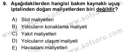 Havacılığa Giriş Dersi 2020 - 2021 Yılı Yaz Okulu Sınav Soruları 9. Soru