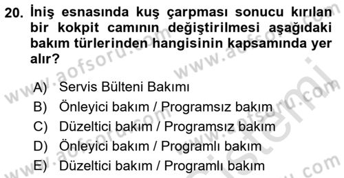 Havacılığa Giriş Dersi 2021 - 2022 Yılı (Vize) Ara Sınav Soruları 20. Soru