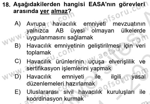 Havacılığa Giriş Dersi 2021 - 2022 Yılı (Final) Dönem Sonu Sınav Soruları 18. Soru