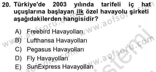 Havacılığa Giriş Dersi 2021 - 2022 Yılı (Final) Dönem Sonu Sınav Soruları 20. Soru