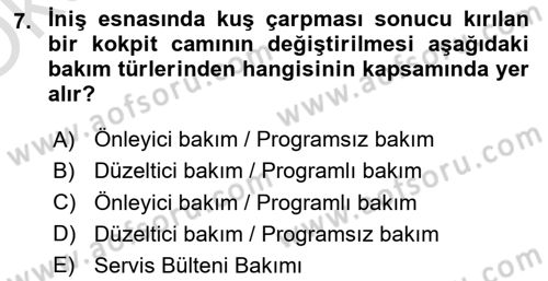 Havacılığa Giriş Dersi 2021 - 2022 Yılı Yaz Okulu Sınav Soruları 7. Soru