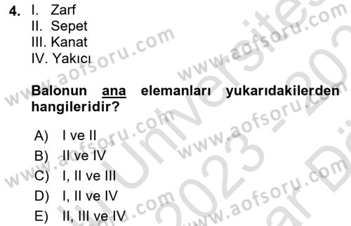 Havacılığa Giriş Dersi 2023 - 2024 Yılı (Vize) Ara Sınav Soruları 4. Soru