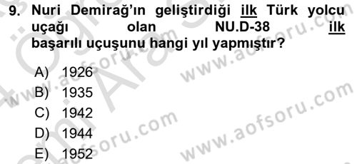 Havacılığa Giriş Dersi 2023 - 2024 Yılı (Vize) Ara Sınav Soruları 9. Soru