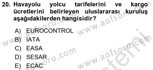 Havacılığa Giriş Dersi 2023 - 2024 Yılı (Final) Dönem Sonu Sınav Soruları 20. Soru