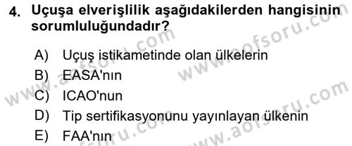 Havacılığa Giriş Dersi 2023 - 2024 Yılı (Final) Dönem Sonu Sınav Soruları 4. Soru