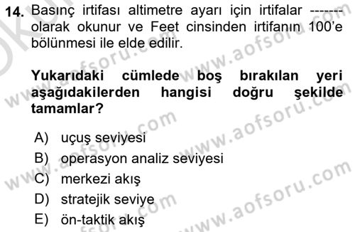 Havacılığa Giriş Dersi 2023 - 2024 Yılı Yaz Okulu Sınav Soruları 14. Soru