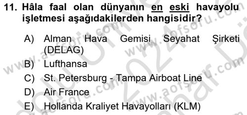 Havacılığa Giriş Dersi 2024 - 2025 Yılı (Vize) Ara Sınav Soruları 11. Soru