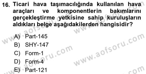 Havacılığa Giriş Dersi 2024 - 2025 Yılı (Vize) Ara Sınav Soruları 16. Soru