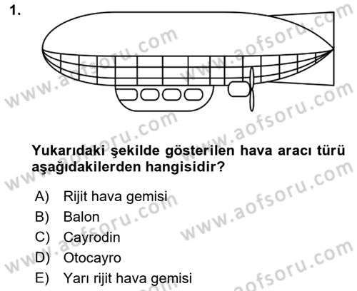 Havacılığa Giriş Dersi 2024 - 2025 Yılı (Final) Dönem Sonu Sınav Soruları 1. Soru