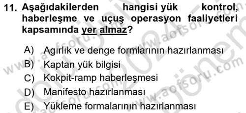 Havacılığa Giriş Dersi 2024 - 2025 Yılı (Final) Dönem Sonu Sınav Soruları 11. Soru