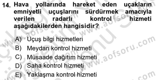Havacılığa Giriş Dersi 2024 - 2025 Yılı (Final) Dönem Sonu Sınav Soruları 14. Soru