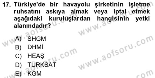 Havacılığa Giriş Dersi 2024 - 2025 Yılı (Final) Dönem Sonu Sınav Soruları 17. Soru