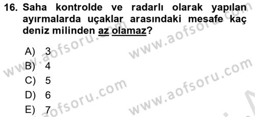 Havacılığa Giriş Dersi 2024 - 2025 Yılı Yaz Okulu Sınav Soruları 16. Soru