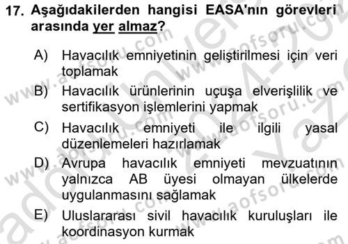 Havacılığa Giriş Dersi 2024 - 2025 Yılı Yaz Okulu Sınav Soruları 17. Soru