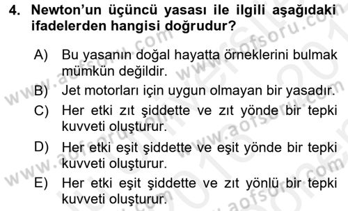 Uçak Bilgisi Ve Uçuş İlkeleri Dersi 2016 - 2017 Yılı (Final) Dönem Sonu Sınav Soruları 4. Soru