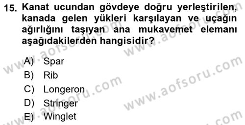 Uçak Bilgisi Ve Uçuş İlkeleri Dersi 2017 - 2018 Yılı (Vize) Ara Sınav Soruları 15. Soru
