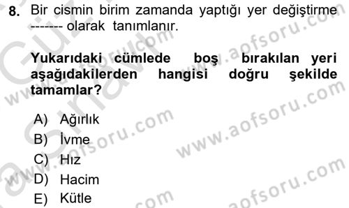 Uçak Bilgisi Ve Uçuş İlkeleri Dersi 2017 - 2018 Yılı (Vize) Ara Sınav Soruları 8. Soru