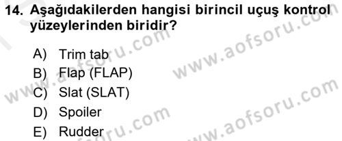 Uçak Bilgisi Ve Uçuş İlkeleri Dersi 2017 - 2018 Yılı (Final) Dönem Sonu Sınavı 14. Soru