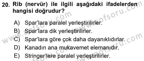 Uçak Bilgisi Ve Uçuş İlkeleri Dersi 2018 - 2019 Yılı (Vize) Ara Sınav Soruları 20. Soru