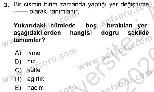 Uçak Bilgisi Ve Uçuş İlkeleri Dersi 2019 - 2020 Yılı (Vize) Ara Sınavı 3. Soru