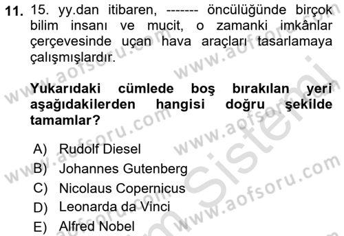 Uçak Bilgisi Ve Uçuş İlkeleri Dersi 2019 - 2020 Yılı (Final) Dönem Sonu Sınav Soruları 11. Soru