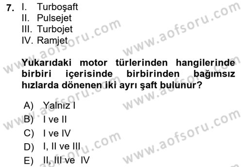 Uçak Bilgisi Ve Uçuş İlkeleri Dersi 2019 - 2020 Yılı (Final) Dönem Sonu Sınav Soruları 7. Soru