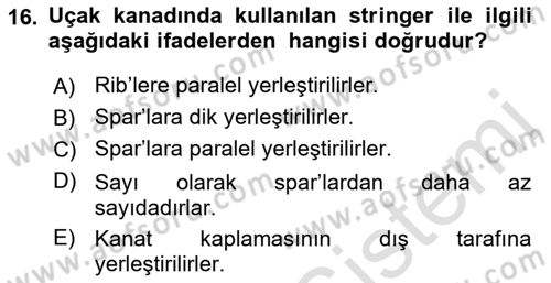 Uçak Bilgisi Ve Uçuş İlkeleri Dersi 2021 - 2022 Yılı (Vize) Ara Sınav Soruları 16. Soru