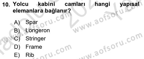 Uçak Bilgisi Ve Uçuş İlkeleri Dersi 2021 - 2022 Yılı Yaz Okulu Sınav Soruları 10. Soru